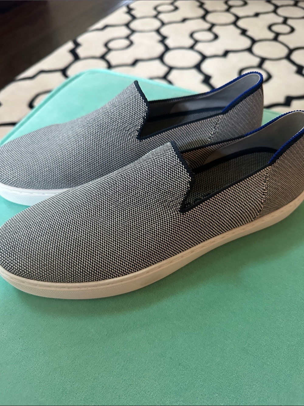 Rothy's Navy-and-White Knit Slip-On Sneakers with Blue Trim